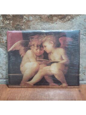 Vintage Unframed Two Cherubs Reading Wall Decor 1995